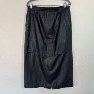 Vintage JFS Signature Genuine Leather Black Lined Midi Skirt Women’s Size Medium